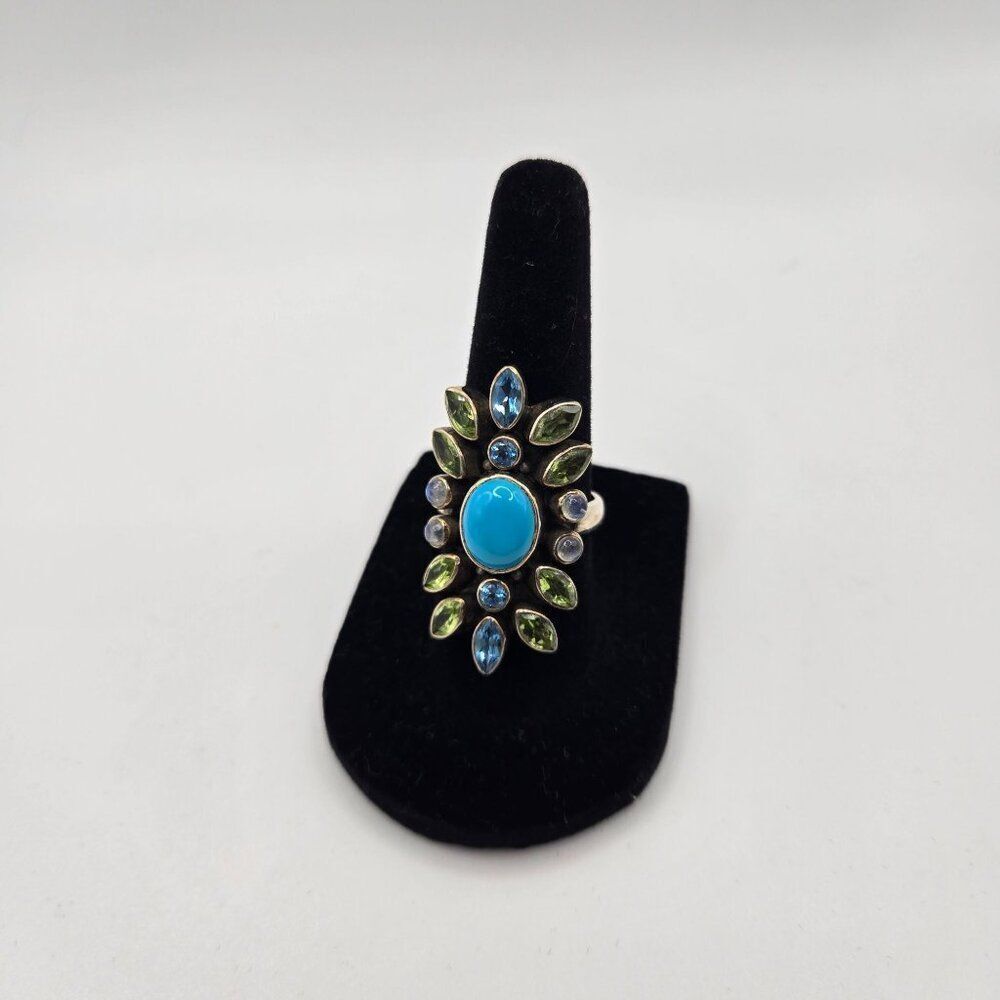 Vintage Nicky Butler 925 Sterling Silver Ring 7 Peridot Topaz Turquoise Moonston